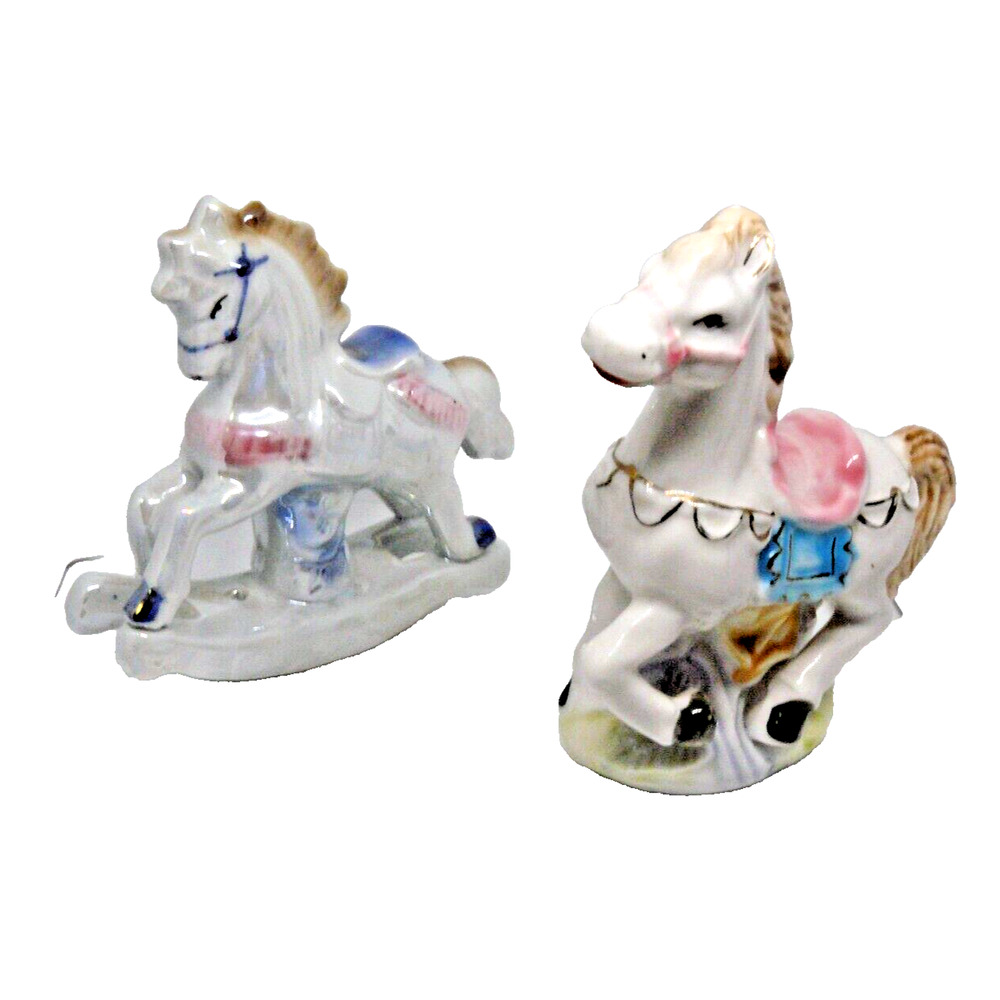 Coordinating Pastel Porcelain Figurines, Iridescent Rocking Horse & Gilded Horse